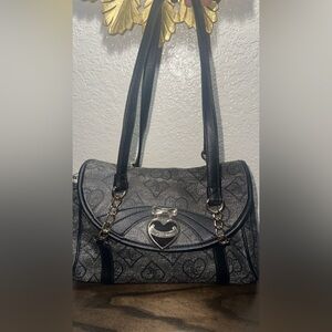 Juicy Couture Black Heart Monogram Vintage Y2K Barrel Shoulder Bag Bow Logo
